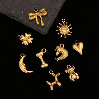 3Pcs Cute Small Bear/Luckly Clover/Heart/Sun Flower Charms PVD Plated Gold Pendants DIY Necklace Bracelet Earring Jewelry Making