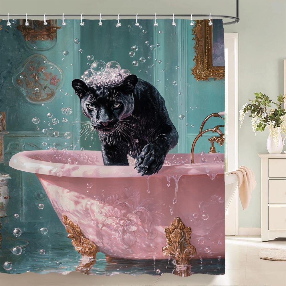 Nordic Style Flowers Leaves Animals Shower Curtain Cat and Dog Printed Bathroom Bath Curtain Home Decoration Curtain With Hooks