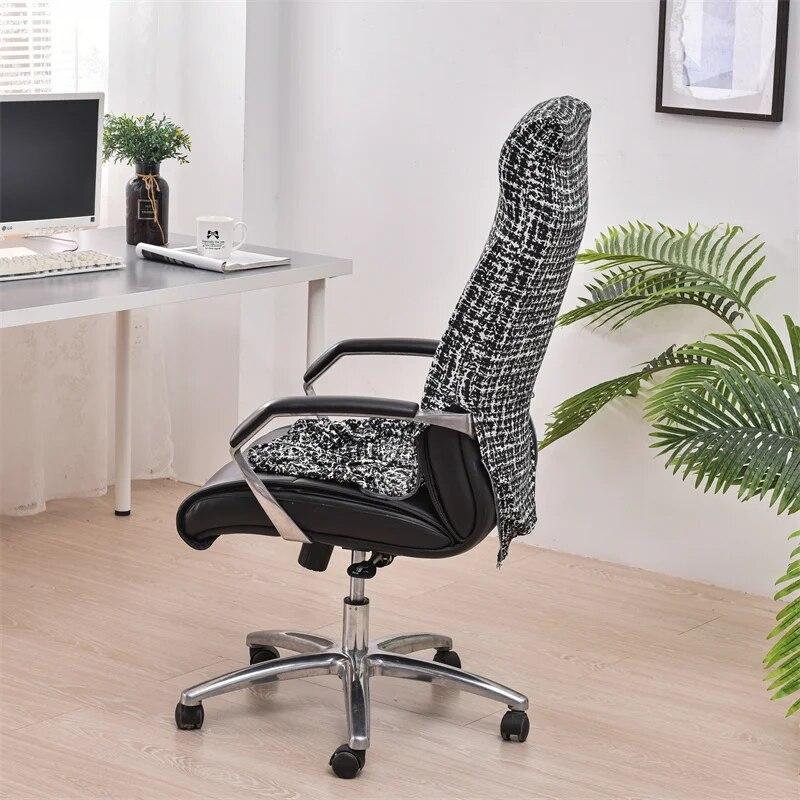 Geometrisk Kontor Datastol Trekk Blomstertrykt Kontorstol Slipcover med Glidelås Sklisikkert Roterende Spillsete Beskytter
