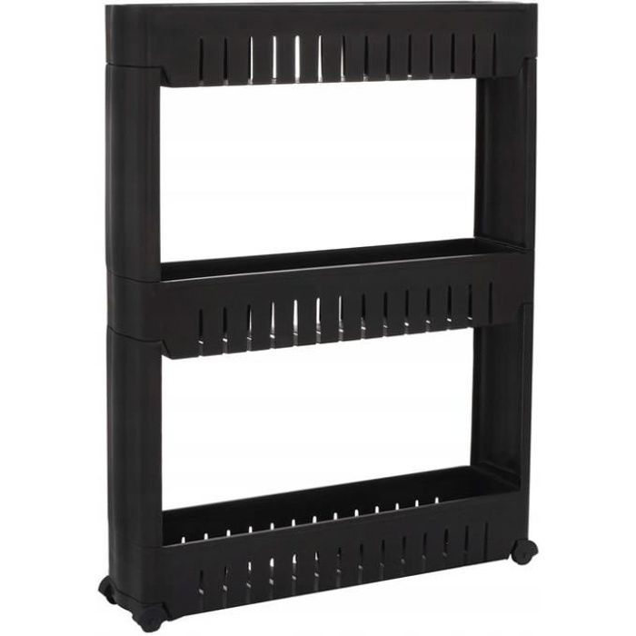 SPRINGOS® Etagère 3 Étages À Roulettes - Chariot De Stockage - Meuble De Rangement De Cuisine, Salle De Bains - Noir