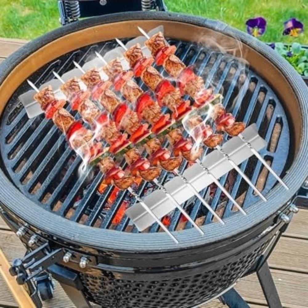 Stainless Steel BBQ Kebab Rack Anti-Slip Groove Kebab Stands Barbecue Tools  Garden Party