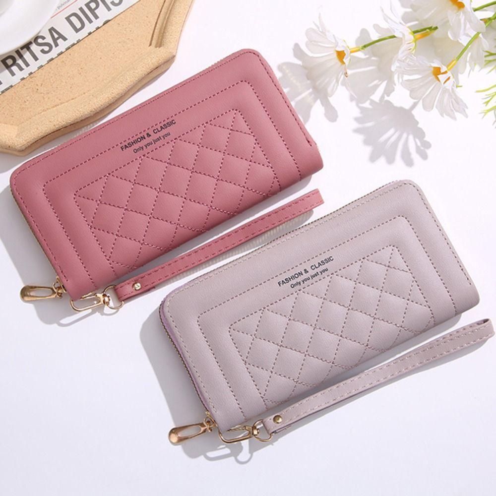 Fashion PU Leather Women Wallet Long Large Capacity Coin Purse Simple Double Zipper Phone Bag Women Girls