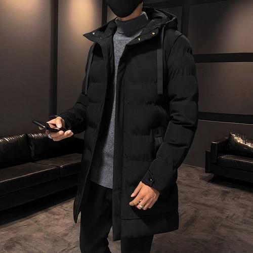 

2026 Brand Clothing Men Winter Parka Long Section 2 Colors New Warm Thicken Jacket Outwear Windproof Coat Hooded Plus Size S-4XL M чёрный