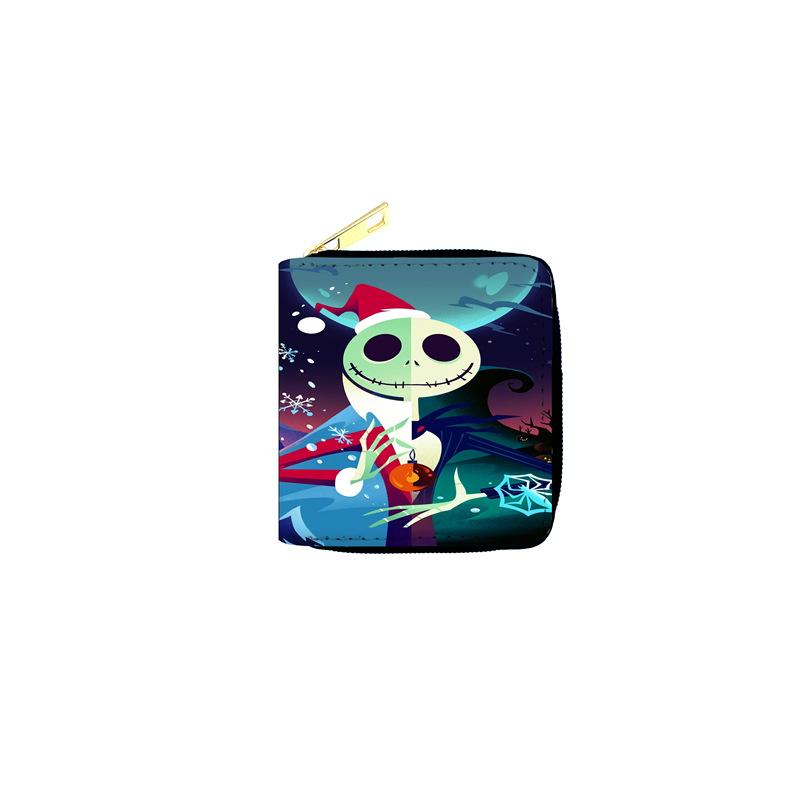 Nightmare Before Christmas PU Wallet Student Men's Short Coin Purse ID Card Holder Multi-Slot Jack Skellington Print Black 6pcs