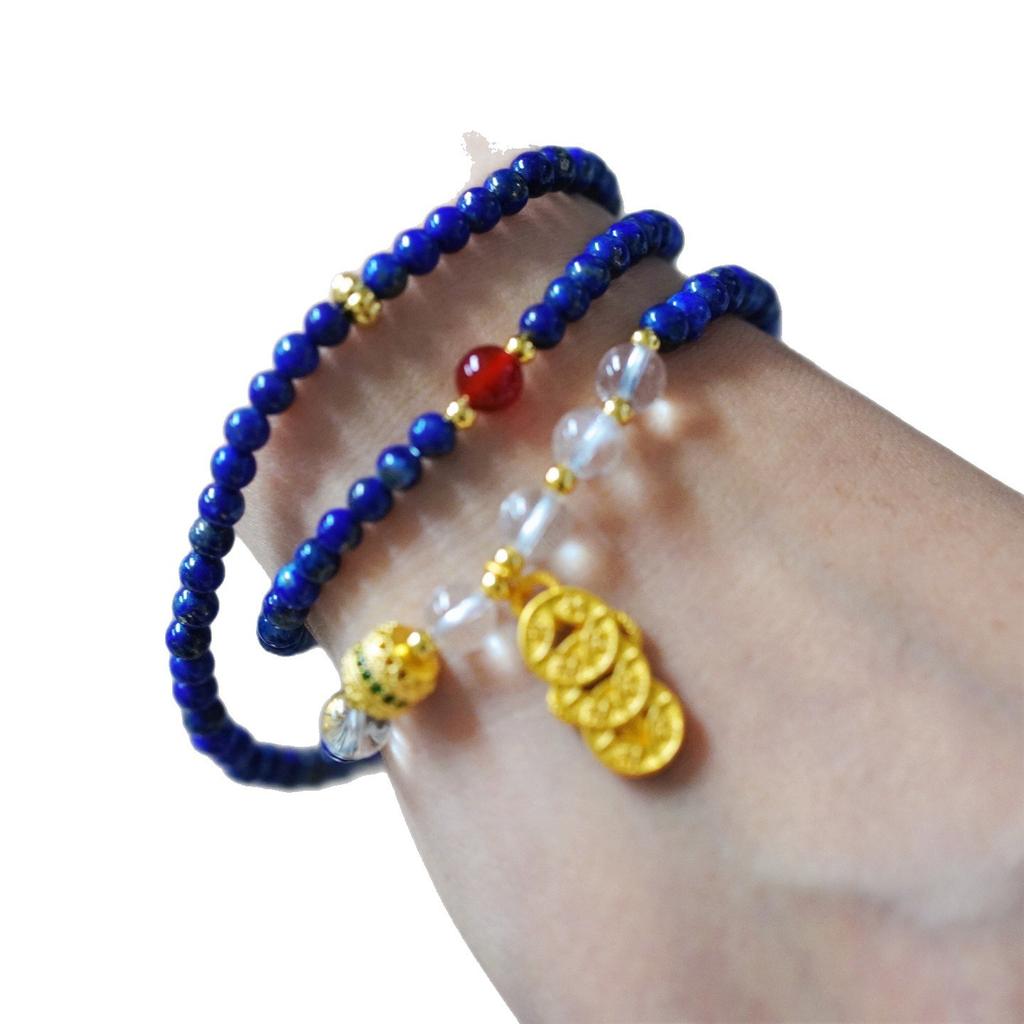 Vintage High-End Natural Lapis Lazuli White Crystal Multi-Circle Bracelet Bracelet.