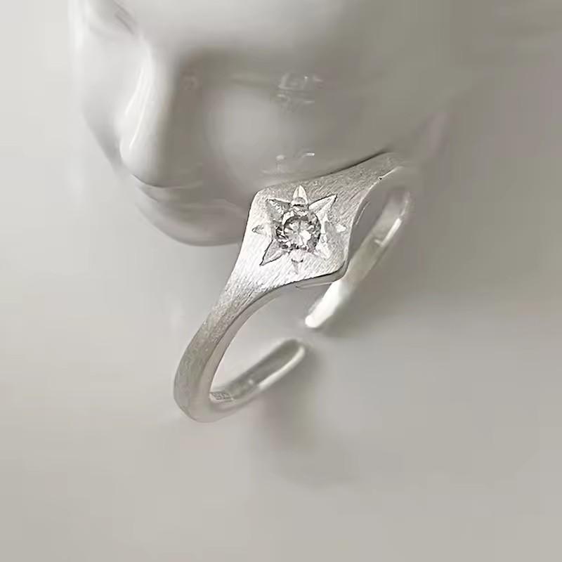 PANJBJ 925 Silver Stars Ring For Women Blue Crystal Opening Sweet Romance Irregular Versatile Jewelry Gift