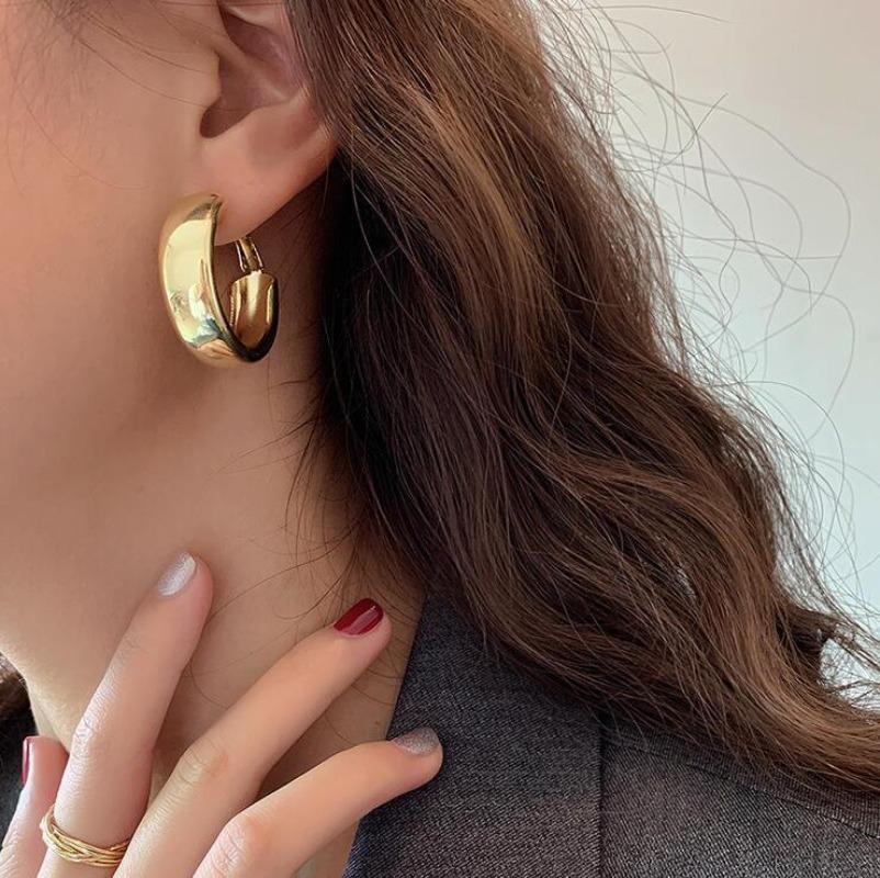 Trendy Simple Silver Color Hoop Earrings For Women Girl Circle Round Minimalist Earrings Party NEW C-shape Jewelry Gifts