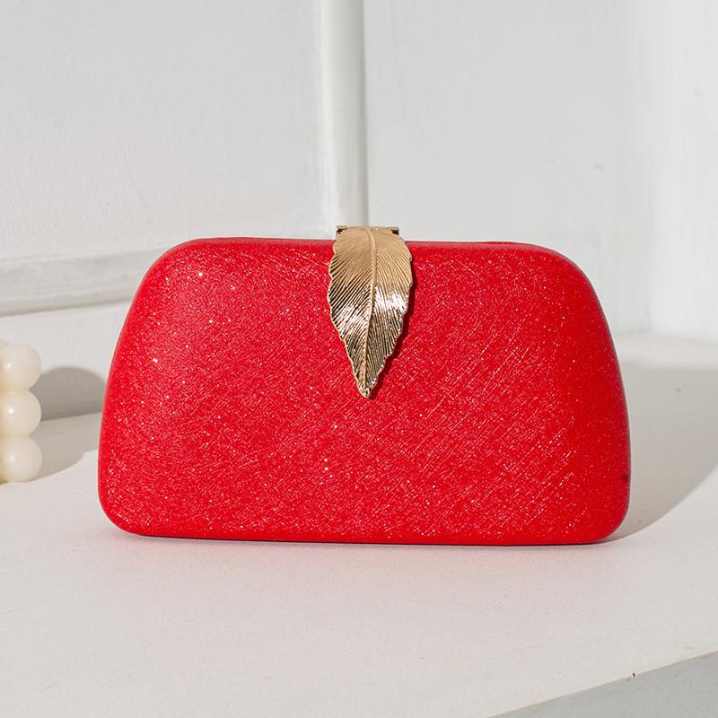 

Vintage Pu Evening Clutch With Metal Leaf Cover For Formal Occasions червоний