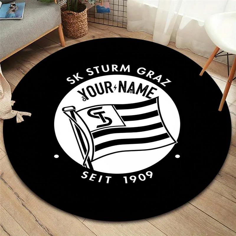 Sk Sturm Graz Crest Custom Name Round Area Rug Carpet Rug For Living Room Bedroom Sofa Playroom Decor Nonslip Floor Mat