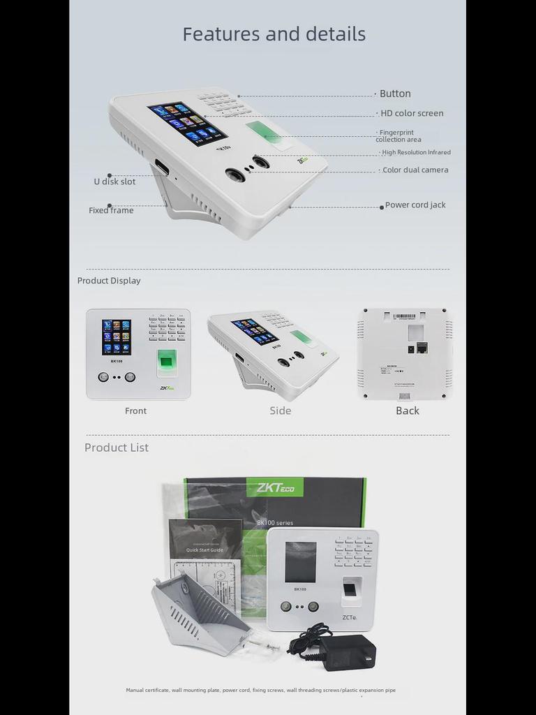 ZKTeco BK100 Face & Fingerprint Recognition Attendance Machine