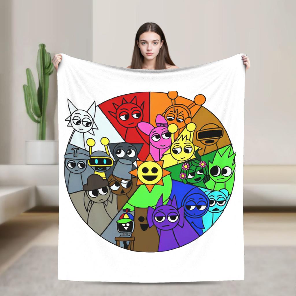 Sprunki Team Funny Games Blanket  Flannel Funny Breathable Throw Blankets for Chair Covering Sofa Summer