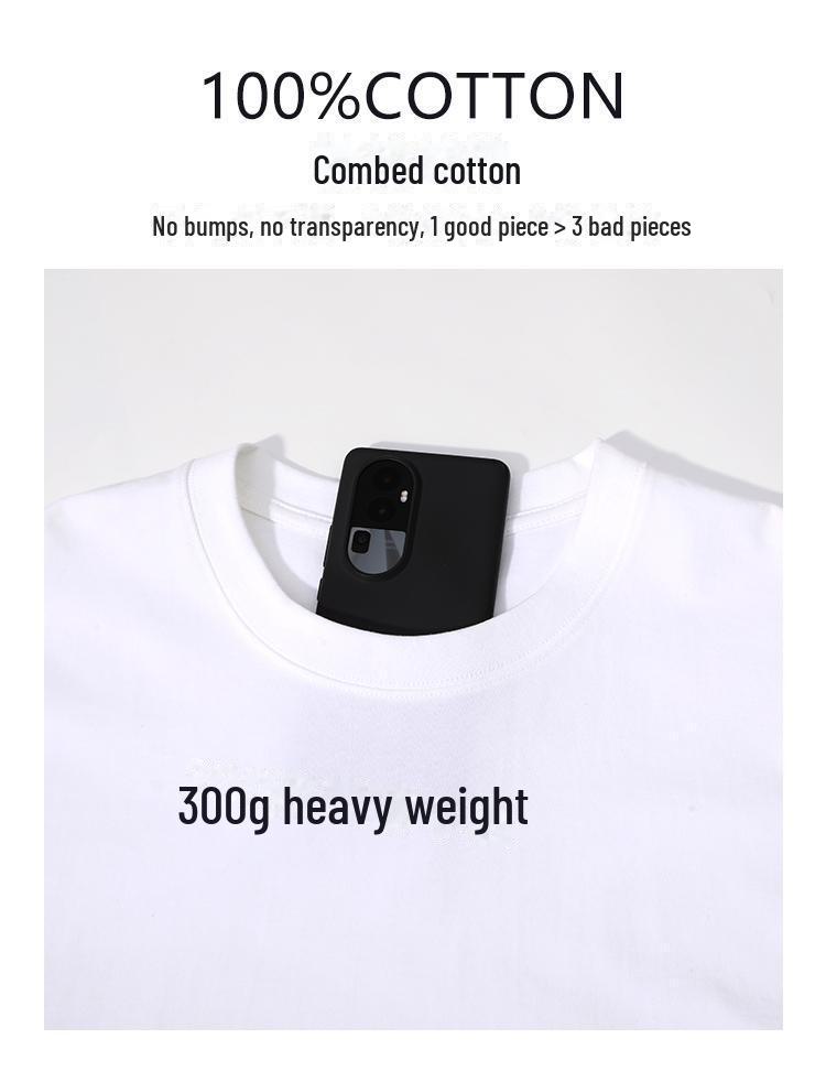 Heavyweight 300G Cotton Unisex T-Shirt: Short-Sleeved, Double Yarn, Round Neck, Drop Shoulder, Casual Workwear, Custom Logo Option