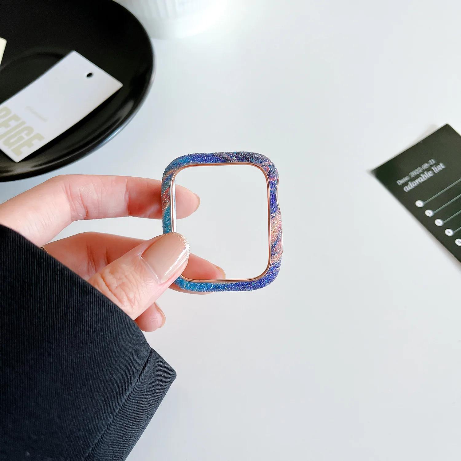 

Diamond Cover for Apple Watch Case 45mm 41mm 44mm 40mm Bling Bumper Screen Protector for Apple Watch Series 9 8 7 4 5 6 Se Shell 41mm мармуровий