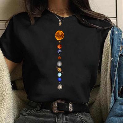 Cosmic Planet Pattern Printed T-shirt Women's Retro Short-sleeved Blouse Casual Fashion Suitable for Daily Clothing