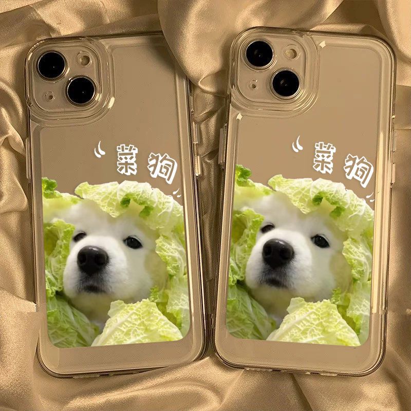 Couple vegetable dog black and white for iPhone17 mobile phone case 16pro niche Apple 15 all-inclusive 14 cute ins