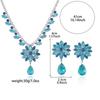 European Style Zircon Blue Flower Tassel Necklace & Earrings Set