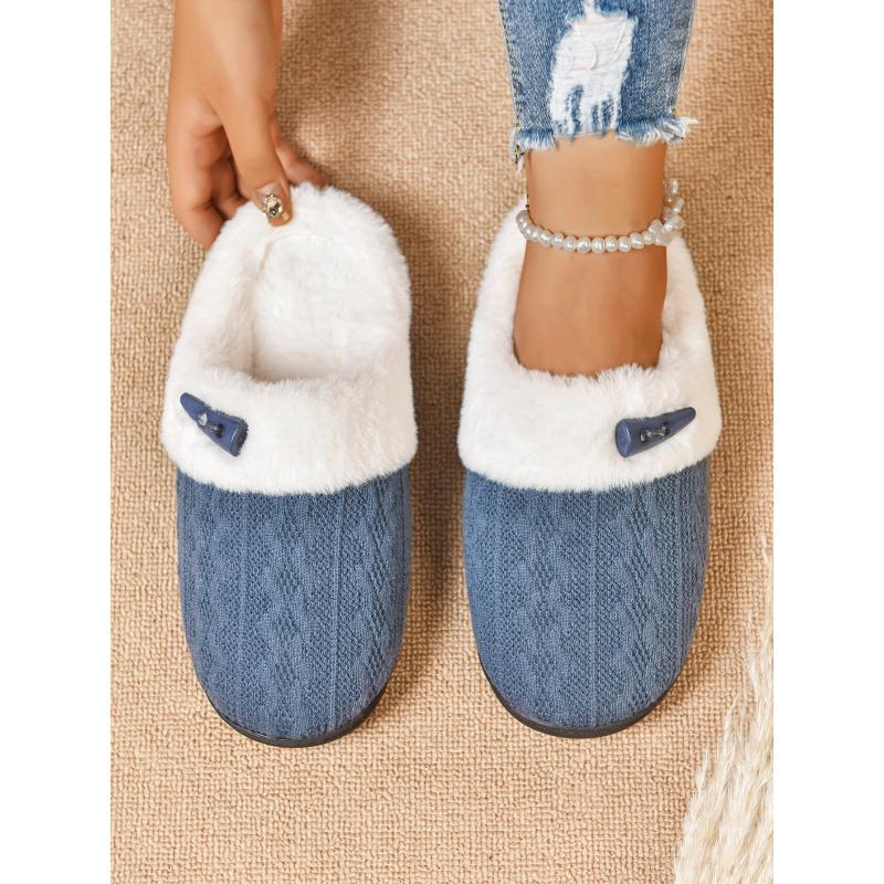 Gemütliche Strick-Schlupfschuhe für Damen, Warme einfarbige rutschfeste Hausschuhe für kalte Tage, Damenschuhe