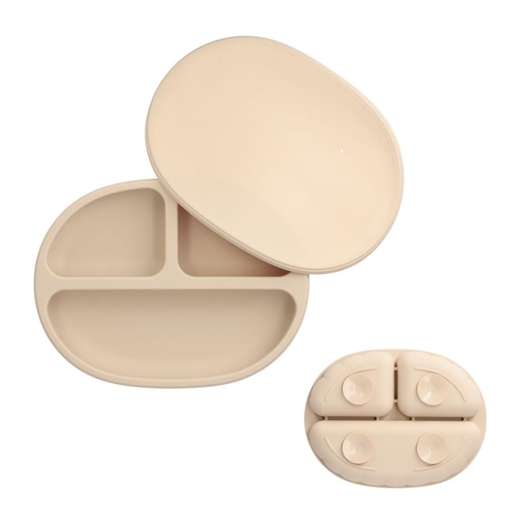 

Силиконовая тарелка с присоской Тыквенная тарелка с детским питанием для прикорма Детская тарелка enne. Чашка, Крышка, Столовая посуда, (бежевый)