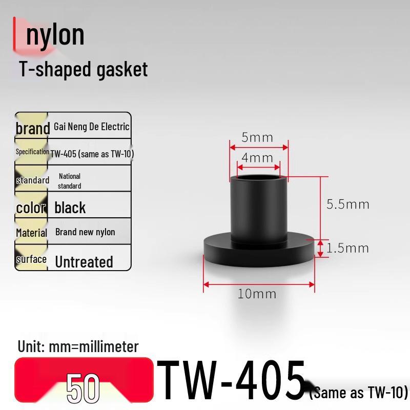 T-Shaped Nylon & Plastic Insulation Gasket, Screw Shaft Sleeve, M2-M35, Round Concave-Convex Design