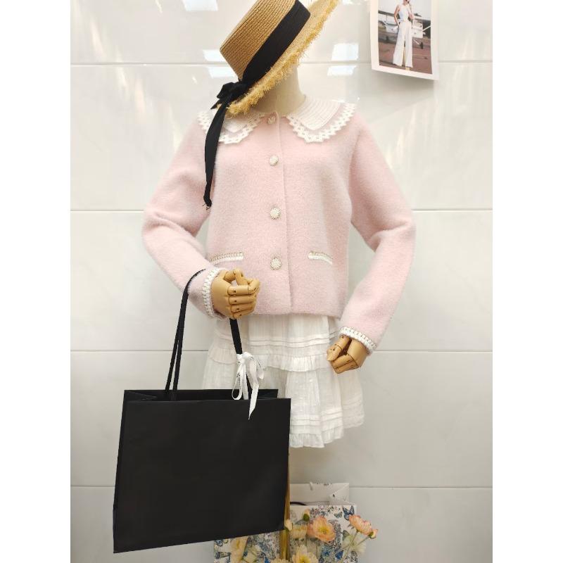Imitation mink fleece sweater jacket autumn and winter new splicing lace doll collar knitted cardigan women
