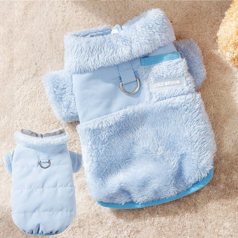 

Зимова собача куртка флісова куртка для домашніх тварин двостороння куртка теплий одяг для собак потовщений одяг для котів костюм чихуахуа бішона з D-кільцем XS синій