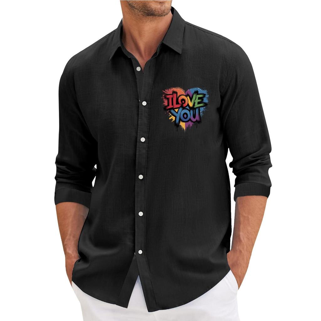Męska koszula z długim rękawem, luźna, swobodna, z modnymi klapami