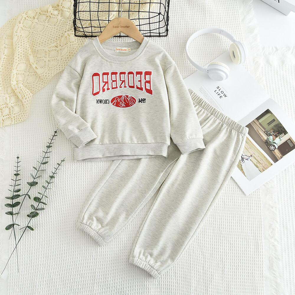 Girls Long Sleeved Suit Bear Leader 3-7 Years Grey Letter Print Hoodie + Pants Two-piece Sets TZ218