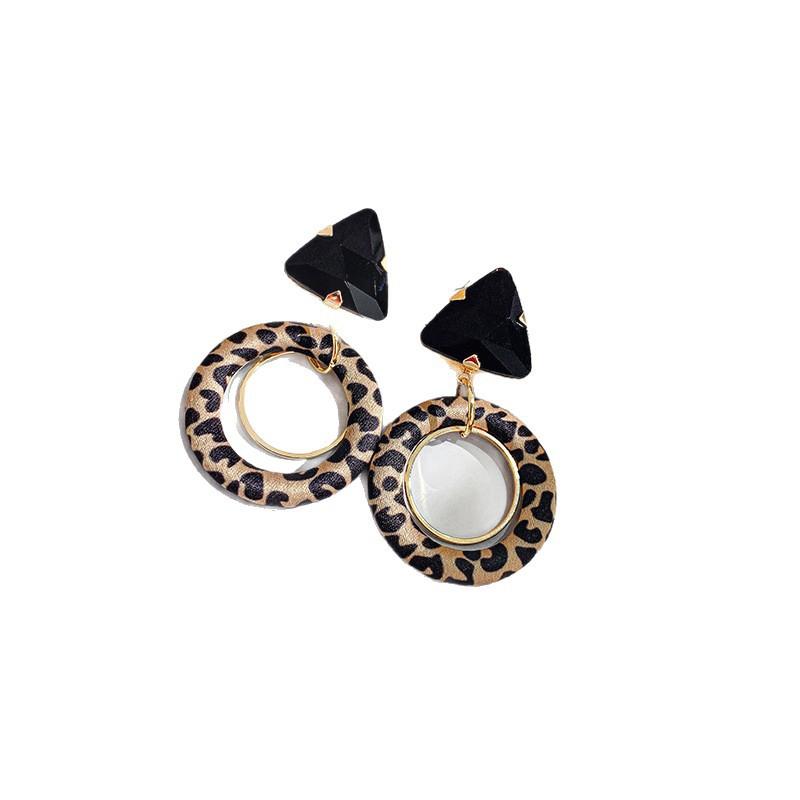 Retro Hong Kong Style Silver Needle Leopard Print Circle Earrings Light Luxury High-end Temperament Earrings Niche Earrings Women