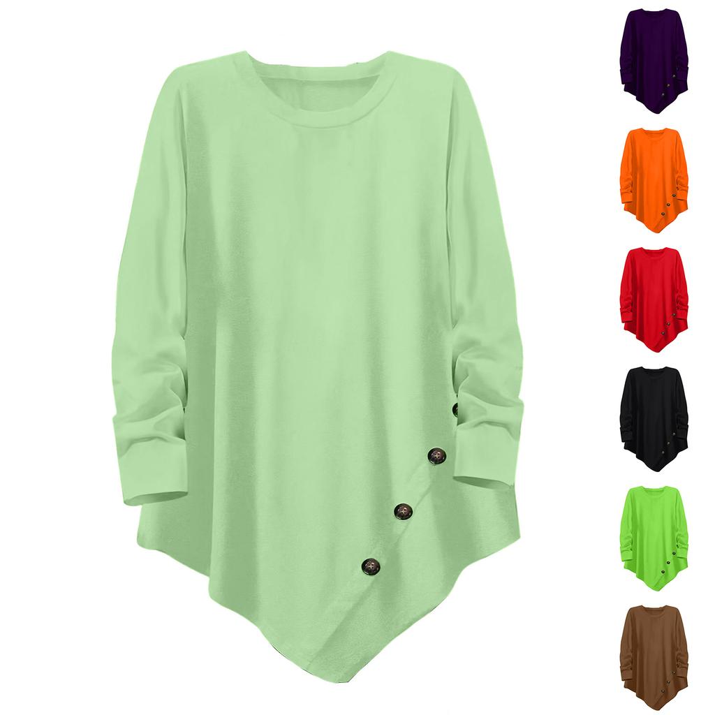 Women's Color Casual Top With Irregular Hem And Button Decoration
