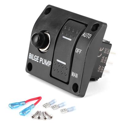 Pannello Interruttore Pompa di Sentina a 3 Vie Auto Off Manuale 12V 24V con Indicatore LED Incorporato Circuito 15A