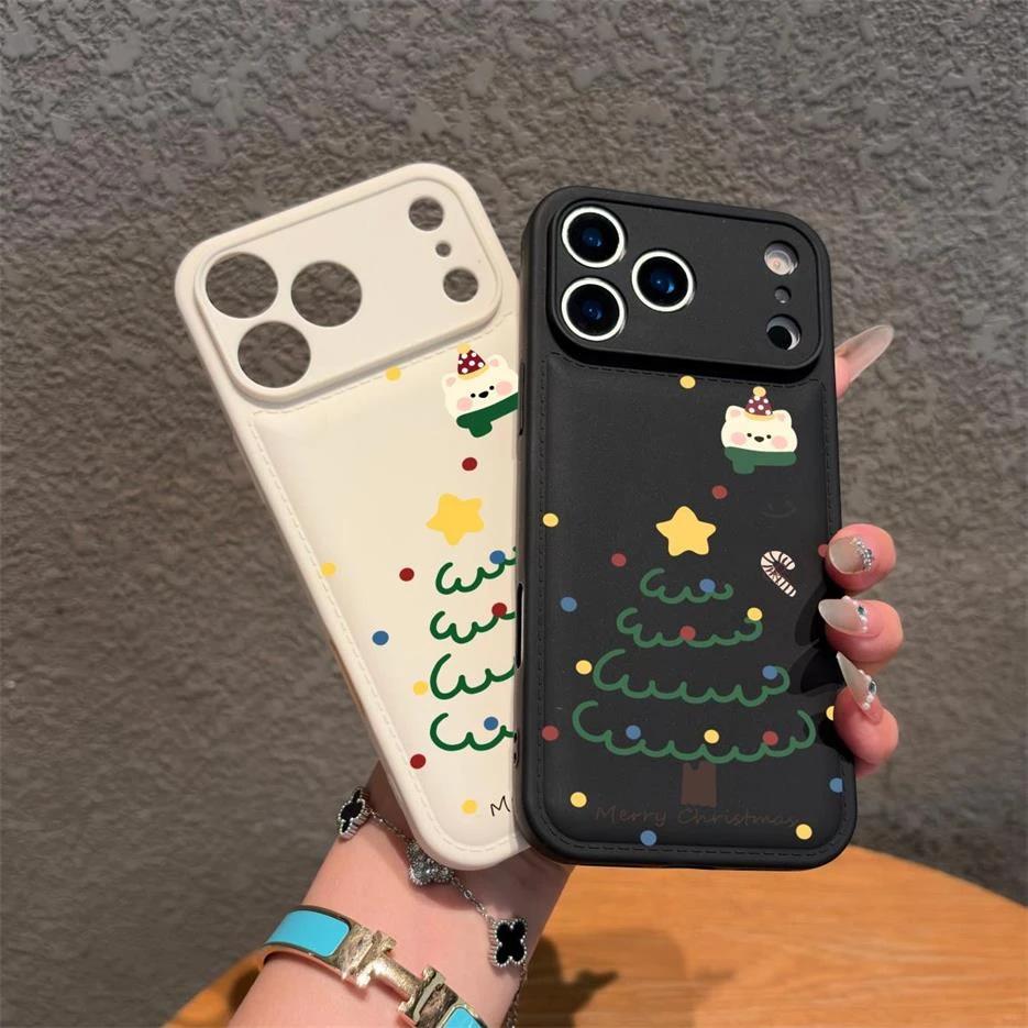Cute Christmas tree bear applies to Apple 17Promax mobile phone case IP16 candy air cushion 15 fine holes 14 anti-drop