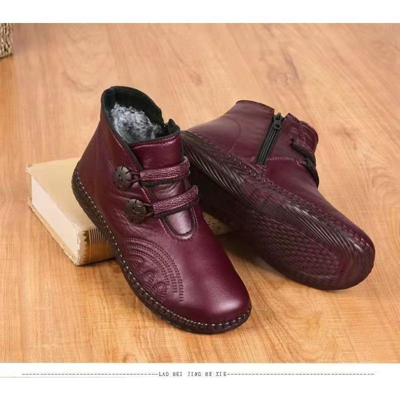 Womens With Cotton Fleece Shoes Flat And Antislip Grandmas Cotton Boots Short Boots