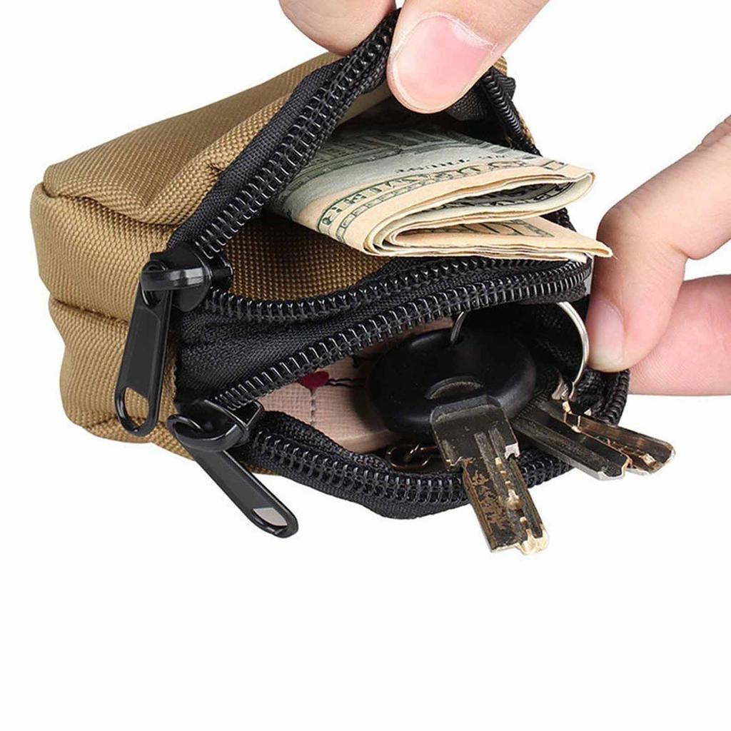 Men’s Molle Pouch – Nylon Double Zipper Pocket, Lightweight Outdoor Coin Purse, Card Holder, Key Organizer, Belt Waist Bag for Camping, Hiking