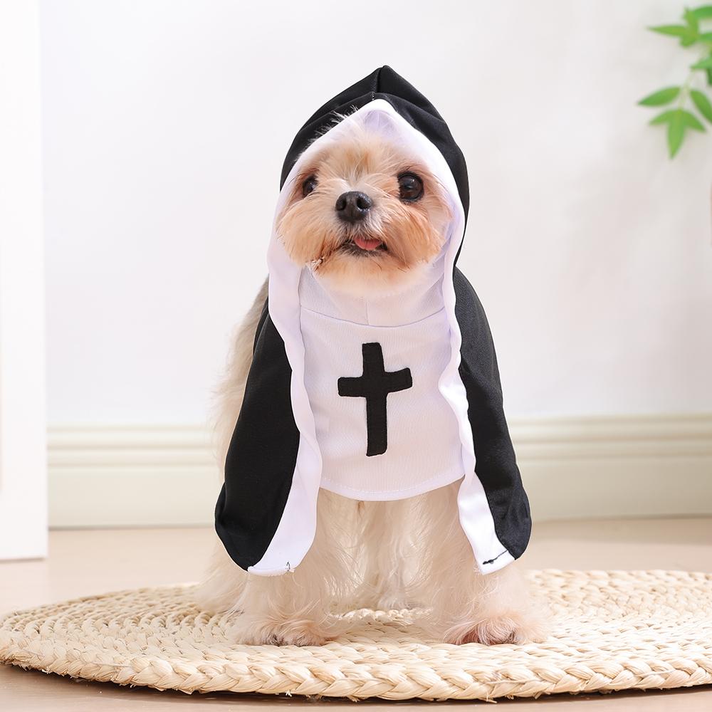 Halloween Dog Clothes Cute Christ Nun Cosplay Pets Costume For Small Large Dogs Cross Print Makeup Chihuahua Outfits Cats Gift