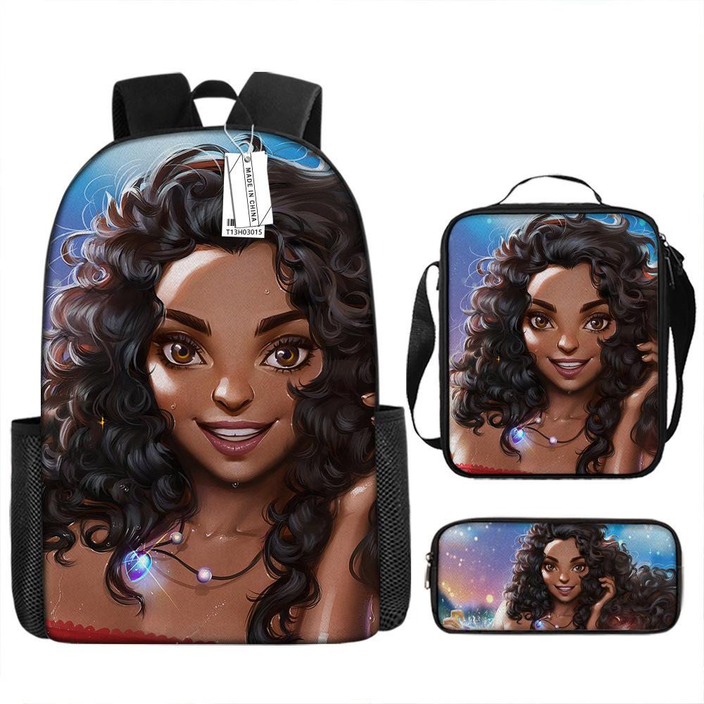 Moana Printed Backpack Large Capacity Sports Backpack Primary And Secondary School School Bag Three-Piece Set