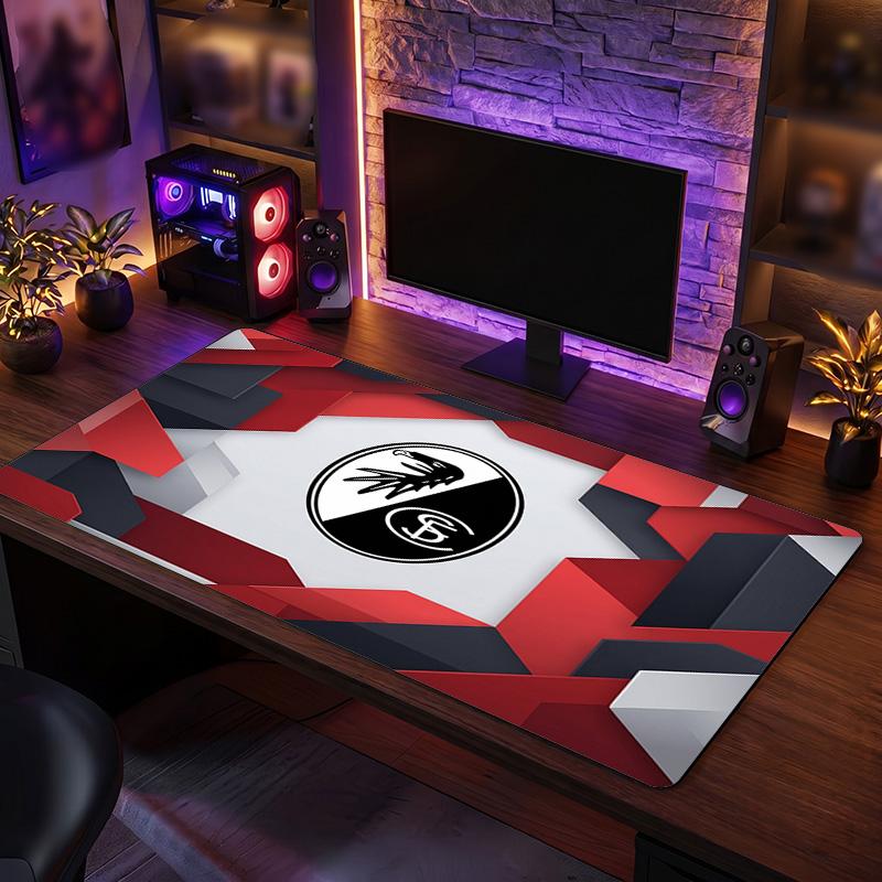 SC Freiburg FC Theme Pattern Mouse Pad, Soccer Logo Design XXL Gaming Desk Mat Non-Slip Computer Mouse Pad