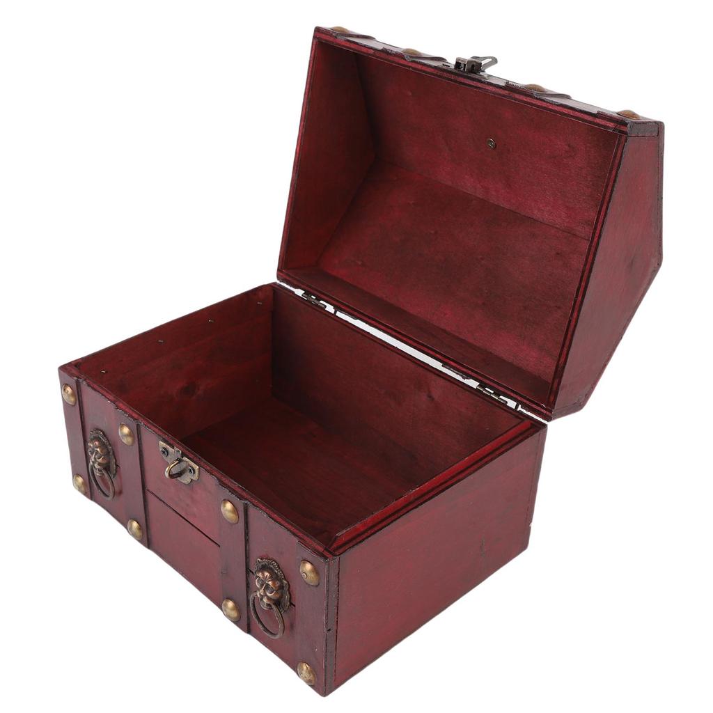 Vintage Wooden Jewelry Storage Box Decorative Trinket Chest Organizer with Hinged Lid Password Lock