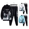 2 Adet/Takım Erkek Manzara Baskılı Eşofman Takımı Kapşonlu Bağcıklı Uzun Kollu Sweatshirt Elastik Bel Cepli Jogger Pantolon Takımı