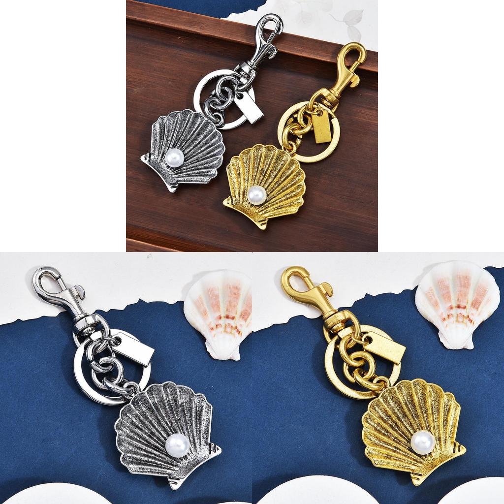 Vintage Shell Artificial Pearl Keychain With Metal Antique Finish For Bags And Car Keys
