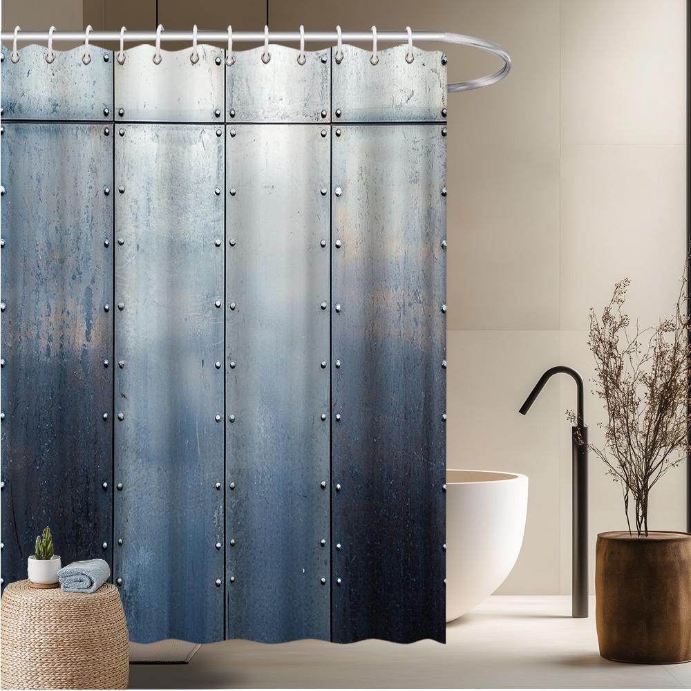 

Industrial Metal Shower Curtain, Rivet Design, Fade-Resistant Polyester, Modern Bath Decor W60H190(CM)-1 Pcs