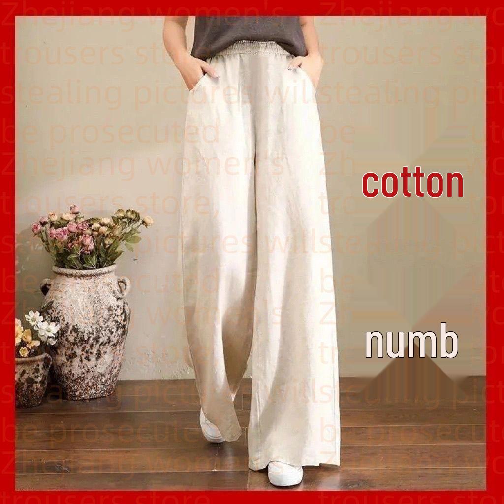 

Women s Plus Size Cotton-Linen Wide Leg Pants - Elastic Waist, Drawstring, Loose Fit for Spring/Summer L 106-120 lbs