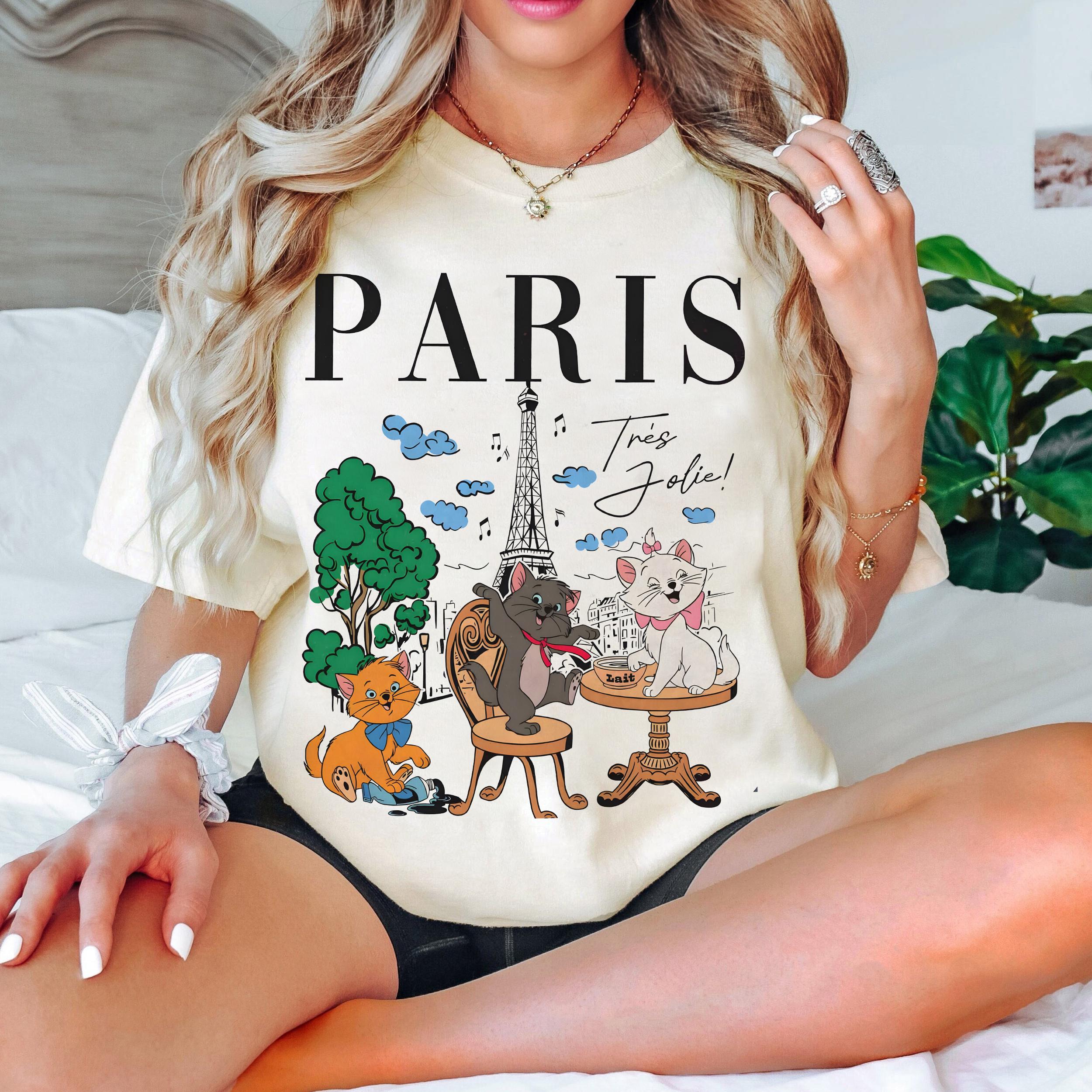 Vintage The Aristocats in Paris Shirt Disney Marie Berlioz Toulouse Bonjour TShirt Cat Lover Girls Trip Outfits S