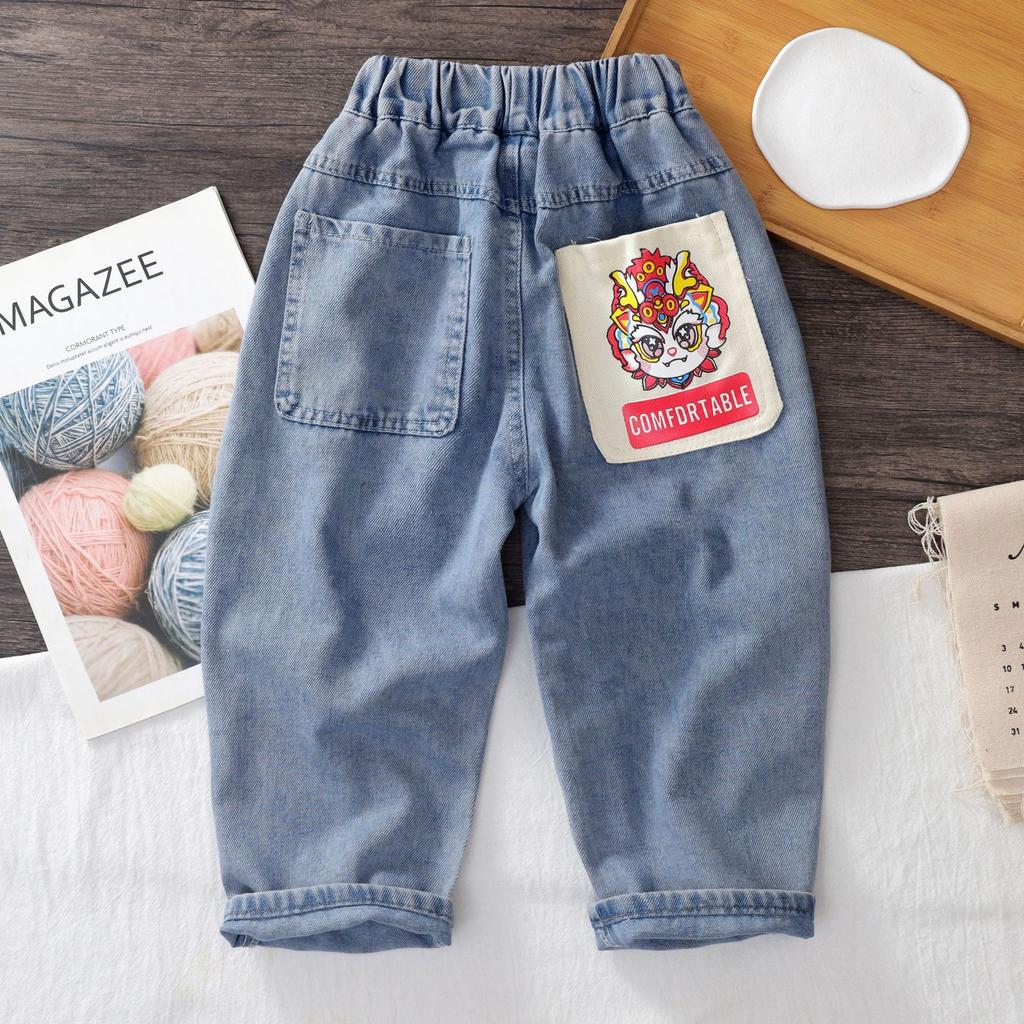 Kids Clothes Spring Boys Blue Jeans Casual Cartoon Trousers Children Jeans Soft Denim Pants