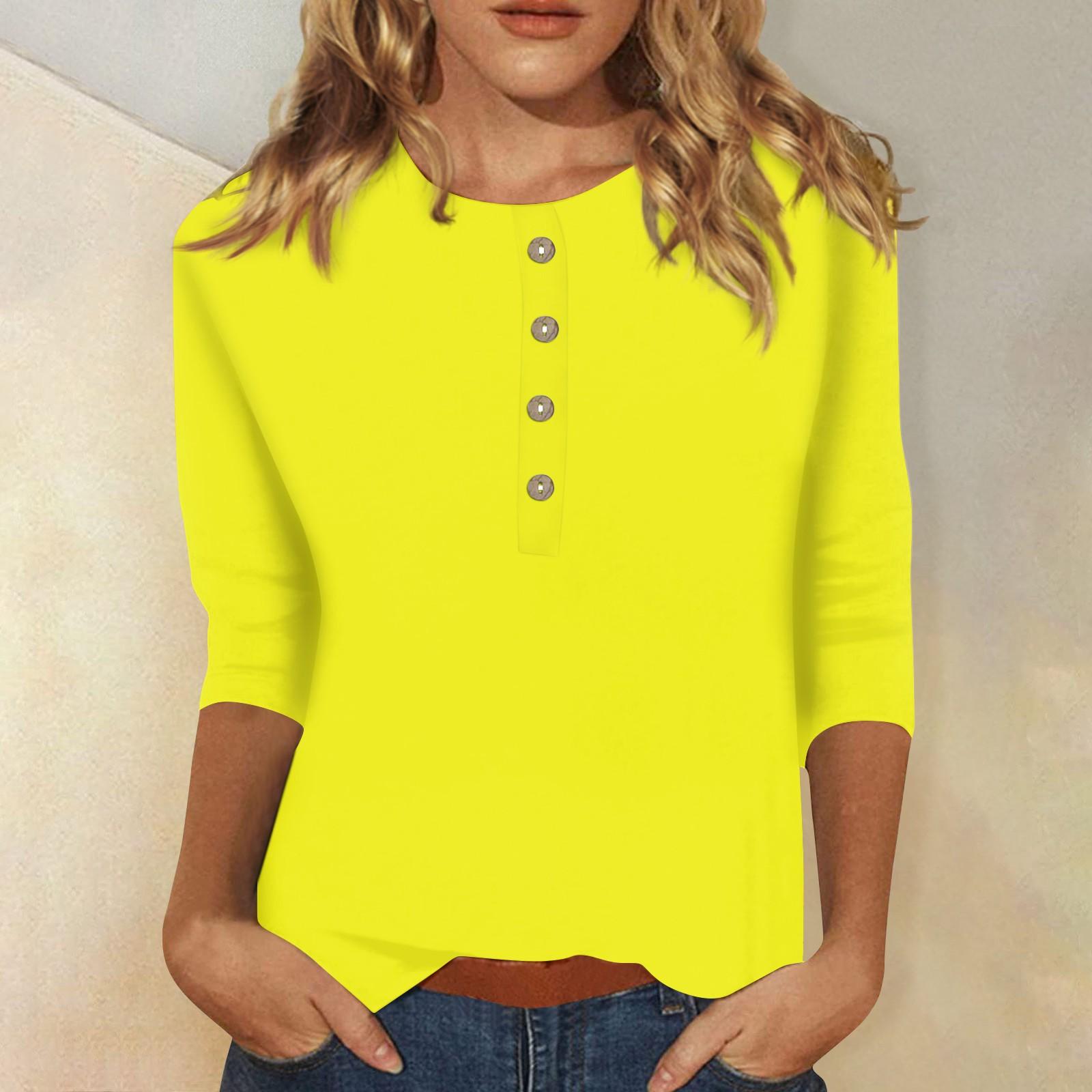 

Женские футболки с милым принтом, блузки, повседневные базовые топы больших размеров, пуловеры для рубашек с рукавами 3/4 XL жёлтый