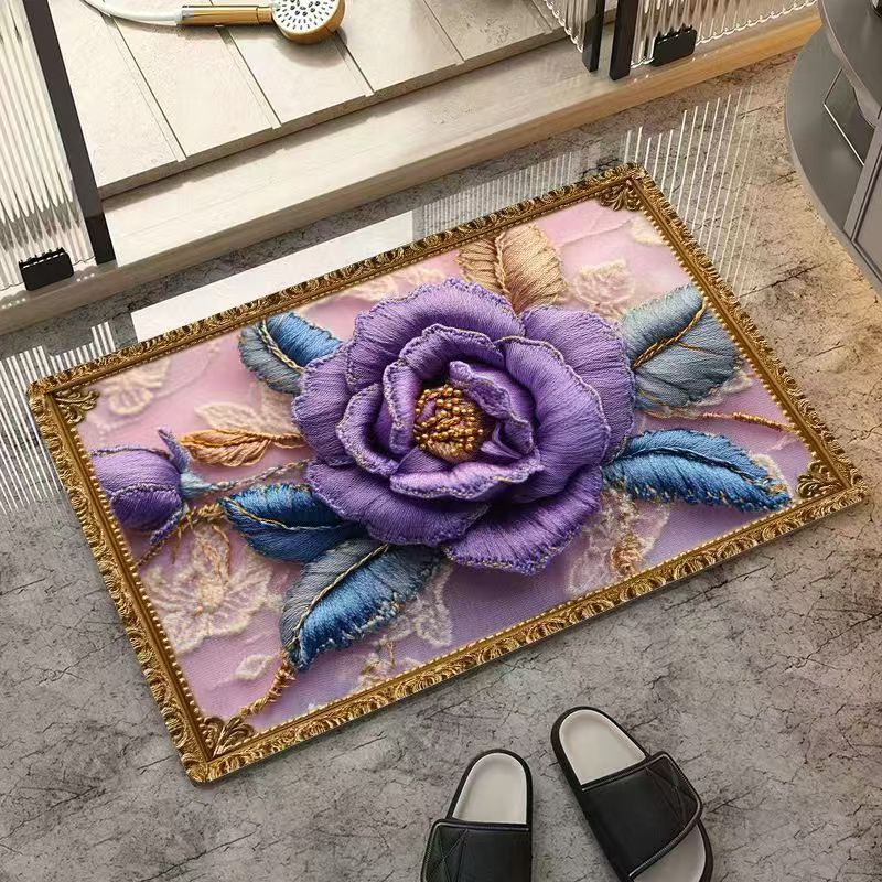 Covoraș de podea din argilă diatomacee cu model floral, Covoraș de baie absorbant de apă și cu uscare rapidă pentru locuință, Covoraș de podea antiderapant și rezistent la pete