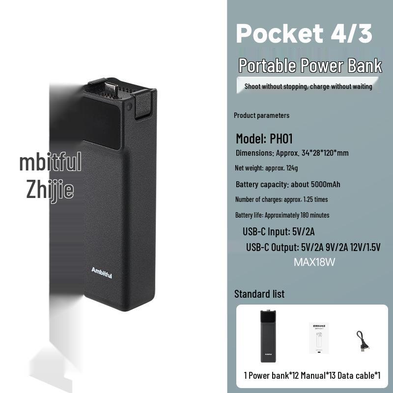 DJI Pocket 3/4 Compatible 3C-Certified Extended Battery Handle