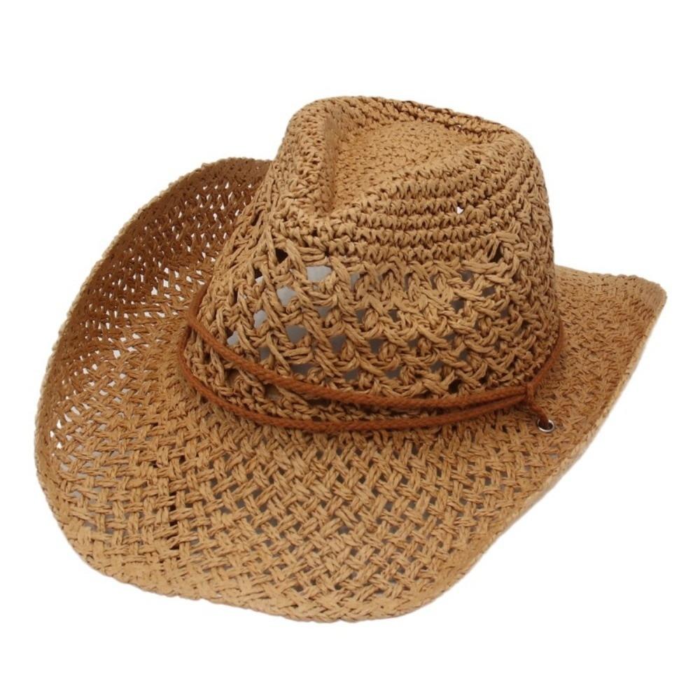 Wide Brim Sunscreen Straw Hat Solid Color Fisherman Hat Retro Western Cowboy Hat  Girl