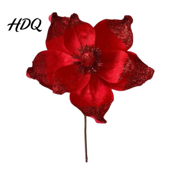 Multi Layered Fabric Flower Decorations Red Gold Poinsettia Artificial Flower Large Glitter Christmas with Clip Xmas Festive Party Floral Decor Tree