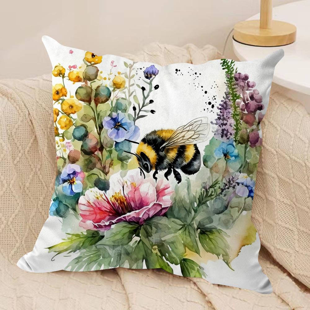 

Watercolor beeflowers Cushion Cover Soft Plush Fabric DoubleSided Printed Cushion Covers for All Seasons Modern HomeDecor Gift 30x30cm