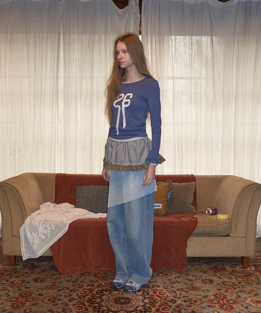 Mejongkeulem Check Frill Layered Skirt_ Dusty Blue